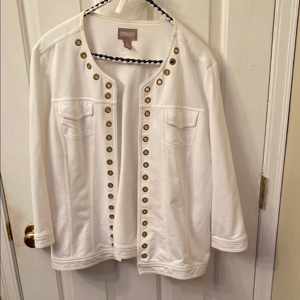 Chico's Gold and White Jacket with Decorative Embellishments